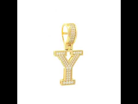 925 Sterling Silver Yellow-tone Unisex 0.43ct Moissanite Initial Alphabet Y Charm Pendant