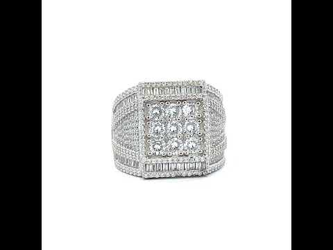 925 Sterling Silver Mens Round Baguette 3.65ct, 1.28ct Moissanite Square Head Fashion Ring Size 10