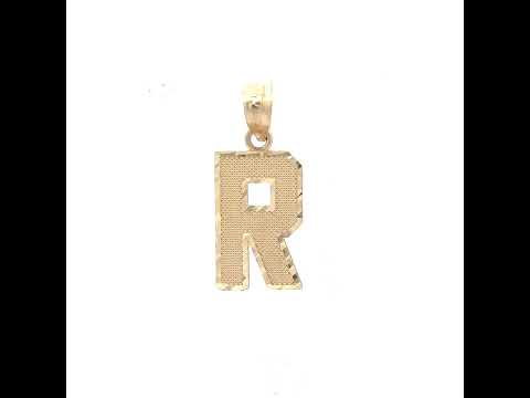 10K Yellow Gold Unisex Textured Initial Letter R Charm Pendant