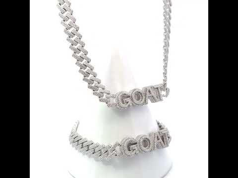 925 Sterling Silver Mens Moissanite GOAT Cuban Chain Bracelet