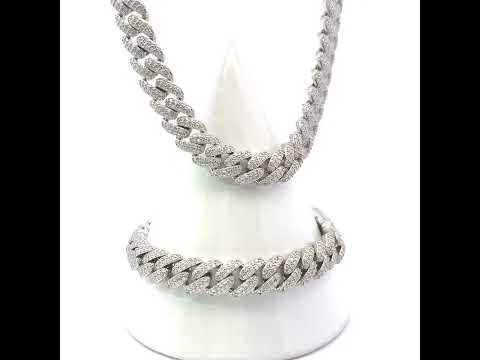 925 Sterling Silver Unisex 15.26ct Moissanite Cuban Chain Necklace 10mm 20 Inches