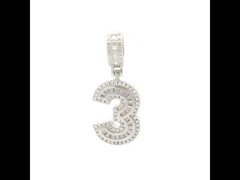 925 Sterling Silver Round Baguette 0.40ct, 0.51ct Moissanite Initial Number 3 Charm Pendant