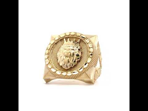 10K Yellow Gold Mens Leo/Lion Head Animal Wildlife Ring