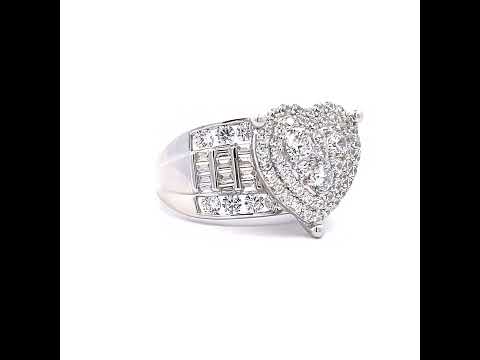 925 Sterling Silver Womens Baguette Round Cubic-Zirconia Heart Ring Size 7