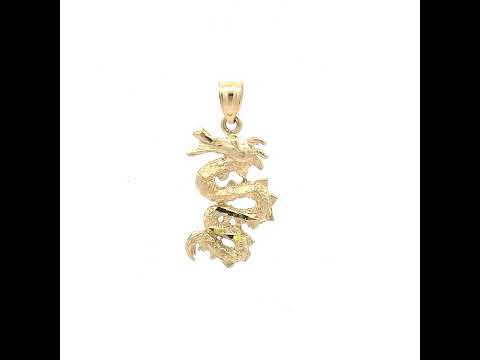 10K Yellow Gold Textured Unisex Dragon Snake Animal Charm Pendant