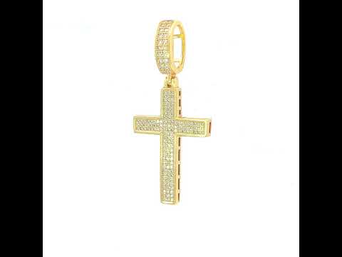 925 Sterling Silver Yellow-tone Mens 0.60ct Moissanite Cross Religious Charm Pendant