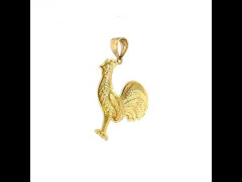 10K Yellow Gold Mens Rooster Bird Wildlife Charm Pendant