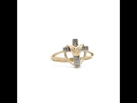 10K Two-tone Gold Womens Draped Cross Religious Ring