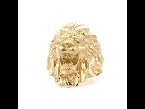 10K Yellow Gold Mens Leo/Lion Head Animal Wildlife Ring
