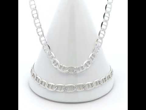 925 Sterling Silver Solid Pave Classic Mariner Chain 5mm-18