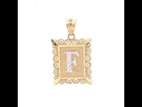 10K Two-Tone Gold Unisex Diamond-Cut Initial F Charm Pendant