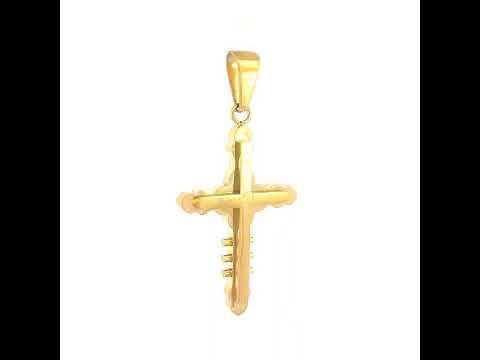 Stainless Steel Yellow-tone Mens Cross Religious Charm Pendant