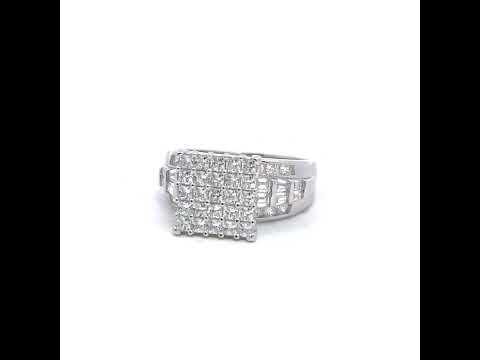 925 Sterling Silver Womens Baguette/Princess-Cut Round Cubic-Zirconia Square Head Fashion Ring