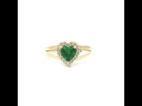 10K Yellow Gold Womens Round Heart White Green Cubic-Zirconia Heart Birthstone Ring
