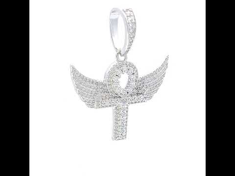 925 Sterling Silver Mens Cubic-Zirconia Egyptian Flying Ankh Cross Religious Charm Pendant