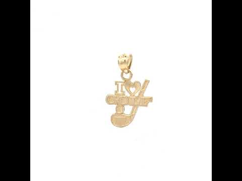 10K Yellow Gold Mens Heart I Love Golf Sports Charm Pendant