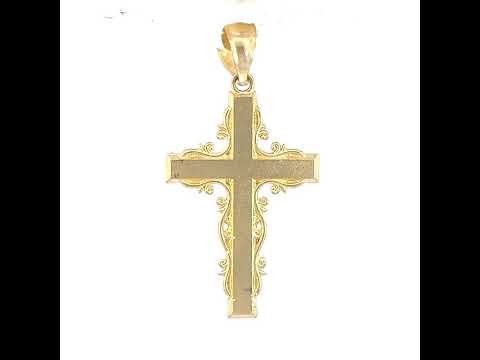 10K Yellow Gold Diamond-Cut Unisex Cross Religious Charm Pendant