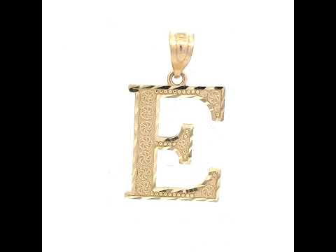 10K Yellow Gold Unisex Diamond-Cut Initial Letter E Charm Pendant