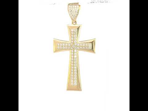 10K Yellow Gold Mens Cubic-Zirconia Cross Religious Charm Pendant