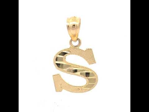 10K Two-Tone Gold Unisex Diamond-Cut Initial S Charm Pendant