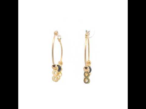 10K Yellow Gold Womens Infinity Black Beaded Hoop Earrings