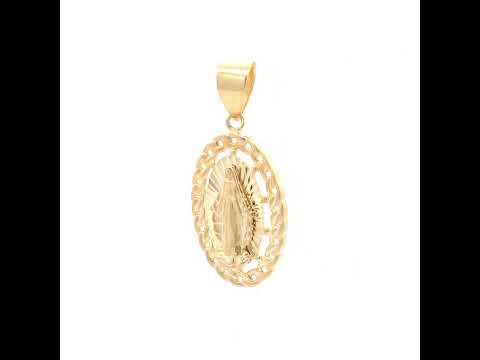 10K Two-Tone Gold Unisex Cuban Border Guadalupe Religious Pendant