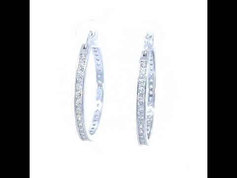 925 Sterling Silver Womens Cubic-Zirconia 3mm-30 Hoop Earrings