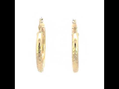 10K Yellow Gold Womens Round Tube Diamond-cut Patterned Fancy Hoop Earrings 3mm-25