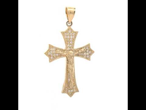 10K Yellow Gold Mens Cubic-Zirconia Crucifix Cross Religious Charm Pendant