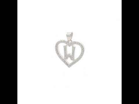 925 Sterling Silver Womens Cubic Zirconia Initial Letter W Heart Charm Pendant