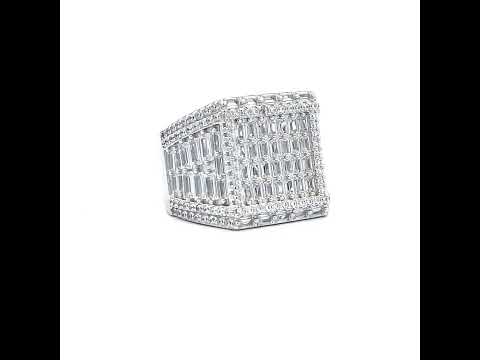 925 Sterling Silver Mens Baguette Round Cubic-Zirconia Square Head Fashion Ring Size 11