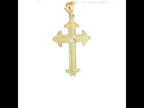 10K Yellow Gold Diamond-Cut Womens Cross Religious Charm Pendant