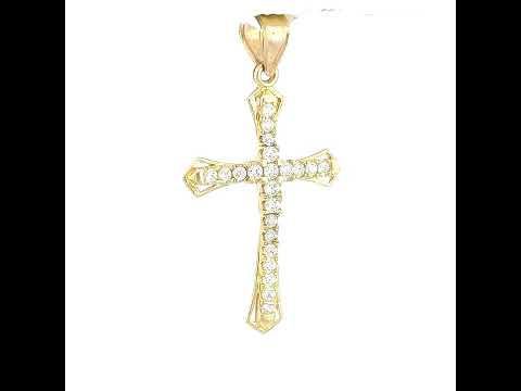 10K Two-Tone Gold Mens Women Cubic Zirconia Cubic-Zirconia Cross Religious Charm Pendant
