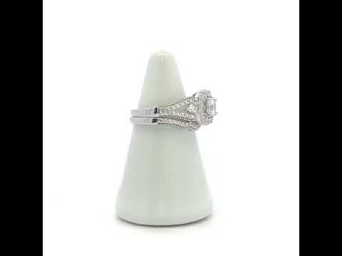 925 Sterling Silver Womens Cushion-Cut Round Cubic-Zirconia Duo Bridal Ring Set Size 9
