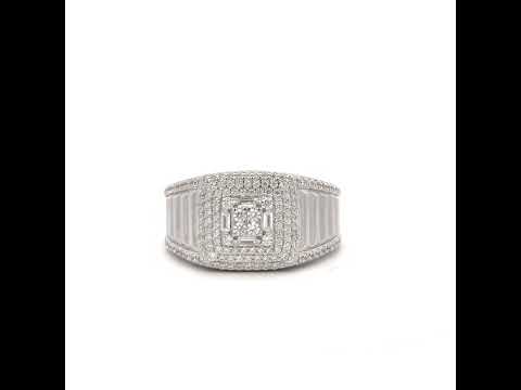 925 Sterling Silver Mens Round Baguette Cubic-Zirconia Square Head Fashion Ring