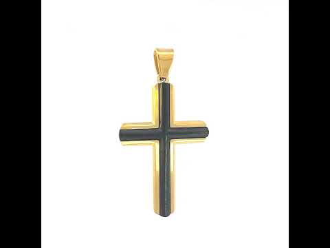 Stainless Steel Yellow Black-tone Mens Cross Religious Charm Pendant