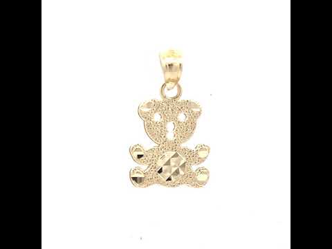 10K Yellow Gold Womens Textured Teddy Bear Charm Pendant