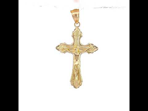 10K Yellow Gold Mens Textured Crucifix Cross Religious Charm Pendant
