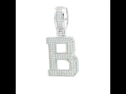 925 Sterling Silver Unisex Cubic-Zirconia Initial Letter B Charm Pendant