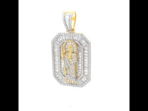 925 Sterling Silver Yellow-tone Mens Round Baguette Moissanite St. Jude Religious Pendant