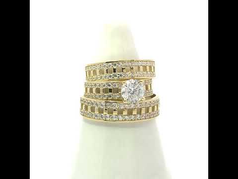 10K Yellow Gold His & Her Cubic-Zirconia Trio Ring Set