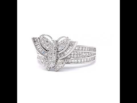 925 Sterling Silver Womens Baguette Round Cubic-Zirconia Butterfly Ring Size 8