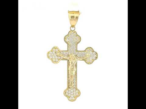 10K Yellow Gold Mens Cubic-Zirconia Religious Budded Cross Crucifix Charm Pendant