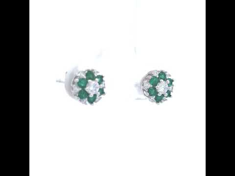925 Sterling Silver Womens Green White Cubic-Zirconia Flower Fashion Stud Earrings