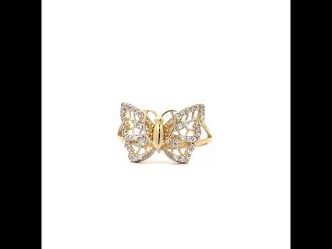 10K Two-tone Gold Womens Cubic-Zirconia Butterfly Fashion Ring