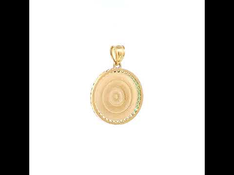 14K Yellow Gold Mens Green/Pink White Cubic-Zirconia Aztec Calendar Fashion Charm Pendant