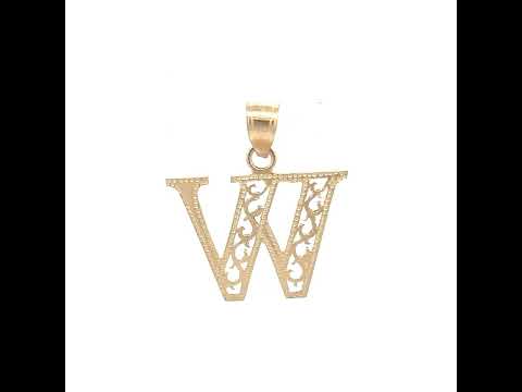 10K Yellow Gold Unisex Letter W Initial Charm Pendant