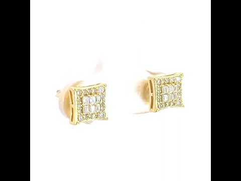 925 Sterling Silver Yellow-tone Womens 0.23ct Round 0.23ct Baguette Moissanite Square Fashion Stud Earrings