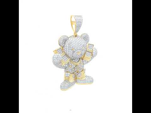 925 Sterling Silver Yellow-Tone Mens Moissanite Money Bear Fashion Pendant