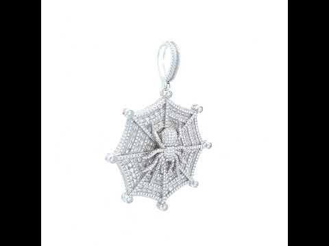 925 Sterling Silver Mens Baguette Round Moissanite Spider Insect Wildlife Pendant